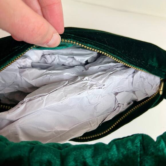 NEW JCrew Women's Velvet Emerald Green Double Knot Hobo Hand Bag in Old Forest - Picture 7 of 9